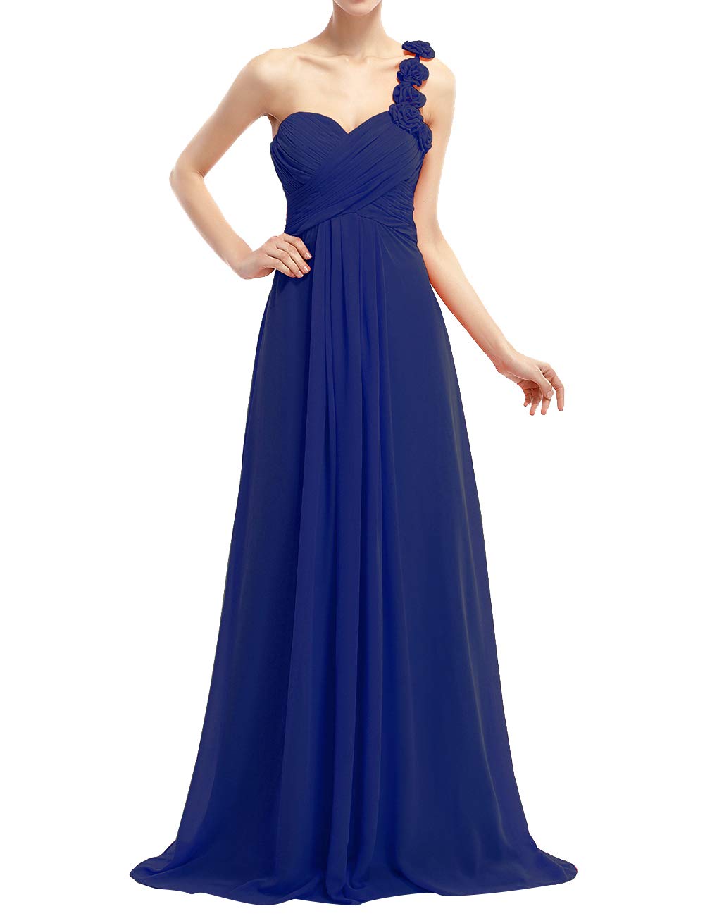 One Shoulder Bridesmaid Dress – Pleated Chiffon Long Gown, A-Line With Pockets, For Weddings & Formal Events