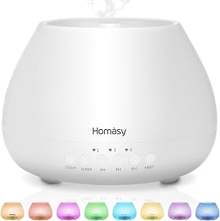 500ml Diffusor Aromatherapie, Homasy 21dB Ultra Leise Aroma Diffuser mit 8 Farben LED, BPA-Frei Aroma Diffuser für ätherische öle, luftbefeuchter ultraschall für Schlafzimmer - Weiß