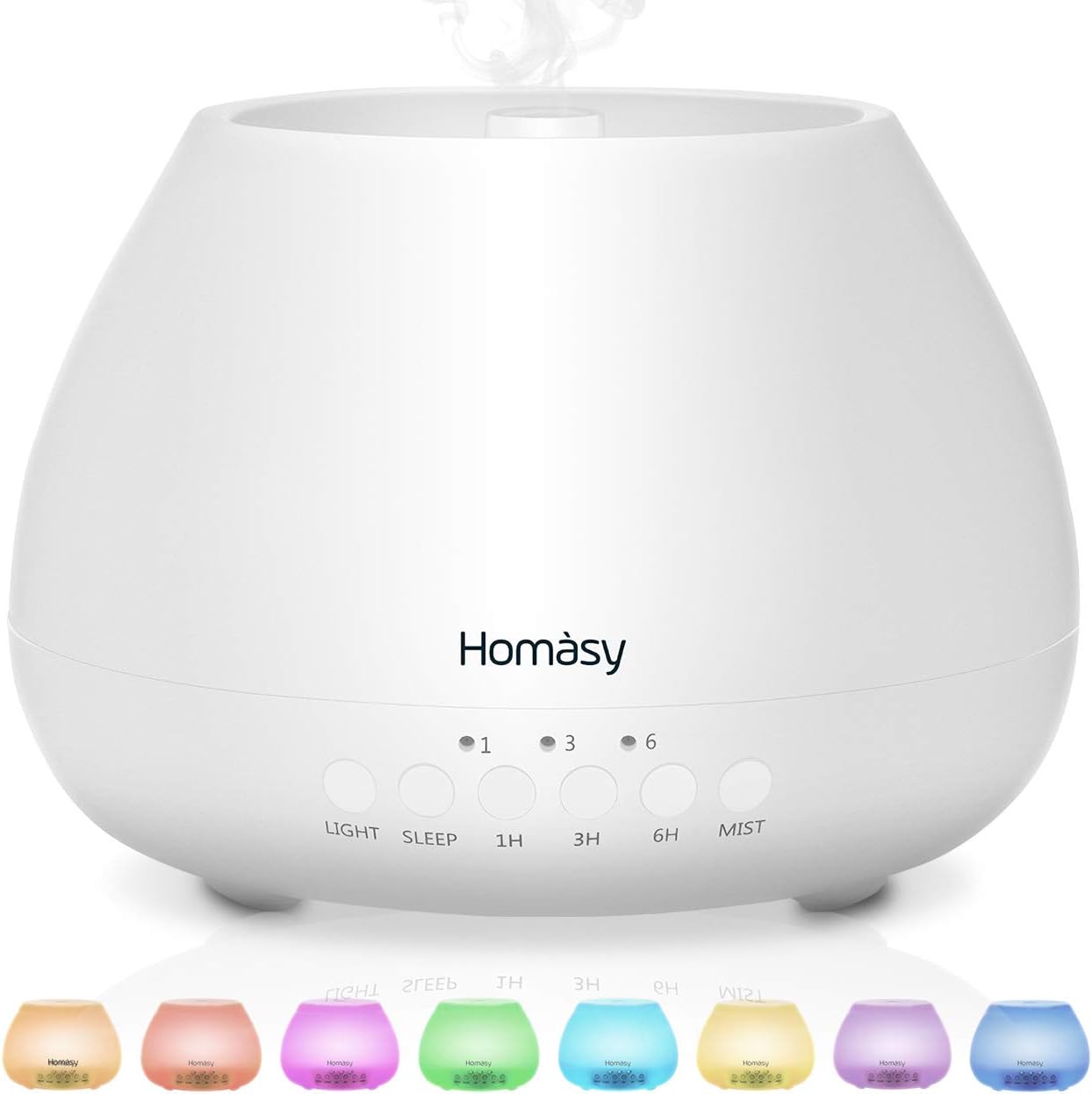 500ml Diffusor Aromatherapie, Homasy 21dB Ultra Leise Aroma Diffuser mit 8 Farben LED, BPA-Frei Aroma Diffuser für ätherische öle, luftbefeuchter ultraschall für Schlafzimmer - Weiß