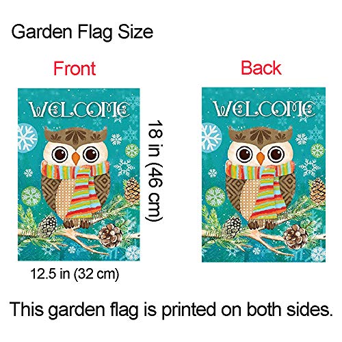 MC Cute Owl Winter Snowflake Garden Flags 12.5X 18 Inches Double Sided Polyester Pine Cone Winter Welcome Outdoor Banners Decorative Christmas Holiday Yard Flags Supplies