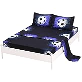 SDIII 4PCS Soccer Sheets Set Twin, Soft Microfiber Sports Bedding Sheet, Fade Resistant, Hotel Luxury Sport Bed Sheet for Boys Girls Kids Teens