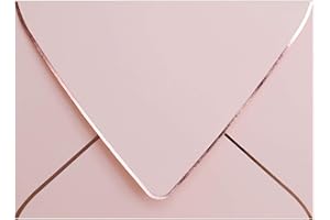AZAZA A7 Pink Envelopes 50 Pack With Rose Gold Border Christmas Envelopes Quick Self Seal, For 5x7 Cards| Perfect for Weddings, Invitations, Photos, Graduation, Baby Shower (Pink-rose golden border)