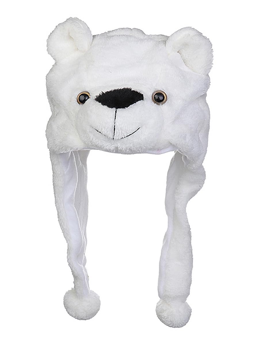 VPbao Plush Headgear Hat, 2-in-1 Hat with Ear Flaps Scarf Set, Funny Cartoon Animal Cap for Costume Party - Comfortable Soft Warm Novelty Unisex Headwear Props White Bear
