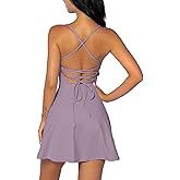 QINSEN Womens Two Pieces Tennis Dress with Shorts Workout Open Back Active Golf Dresses
