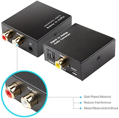 Cingk Digital to Analog Audio Converter with Digital S/pdif and Coaxial Inputs and Analog RCA and AUX 3.5mm (Headphone) Outputs, Toslink Cable (Included)