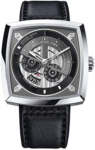 ラグジュアリーメンズ腕時計 レザーストラップ スクエアスケルトンファッション自動腕時計 5601a1