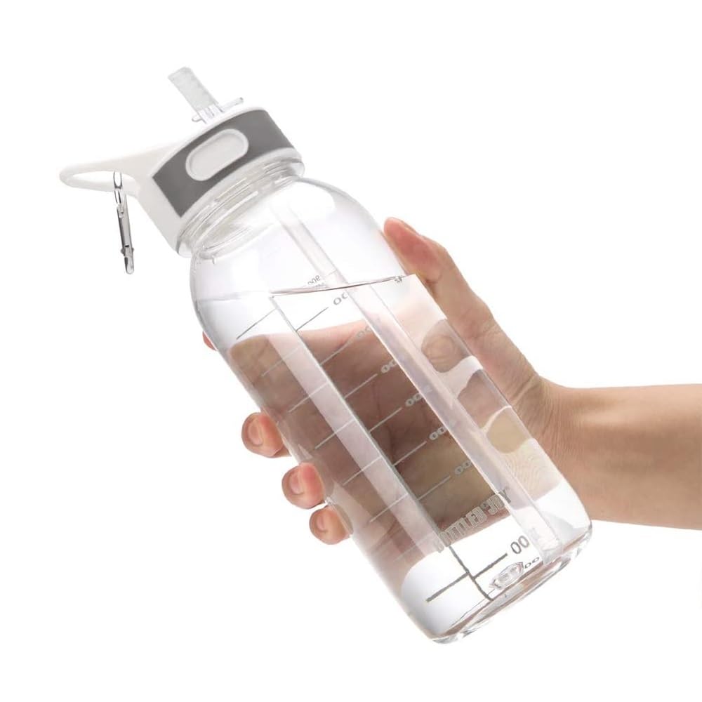 VENNERLI Sports Water Bottle with Straw 1Litre Durable Leakproof BPA Free Tritan Gym Flip Sipper Bottle Dustproof with Marking Dustproof Leakproof (1L Clear)