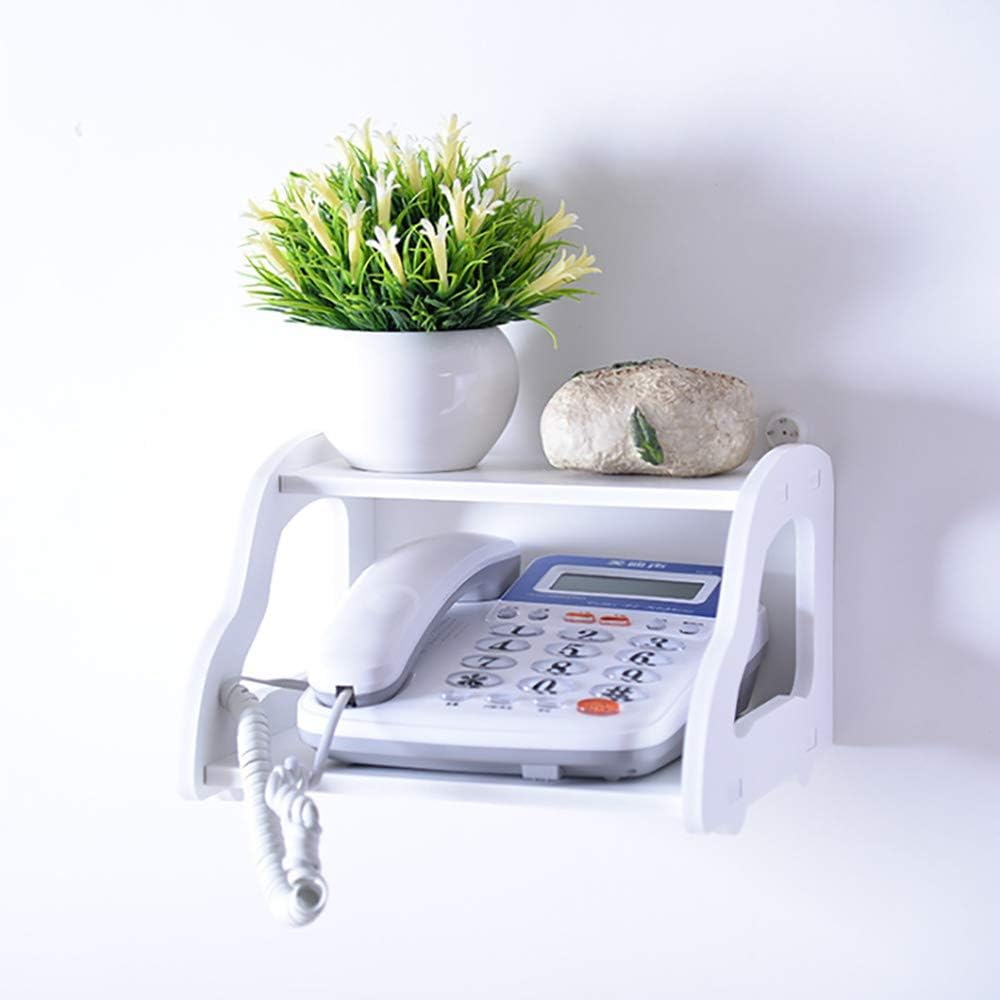 VANRA Desktop Organizer Telephone Stand Desk Phone Holder/Wall Mounted WiFi Router Storage Rack, White