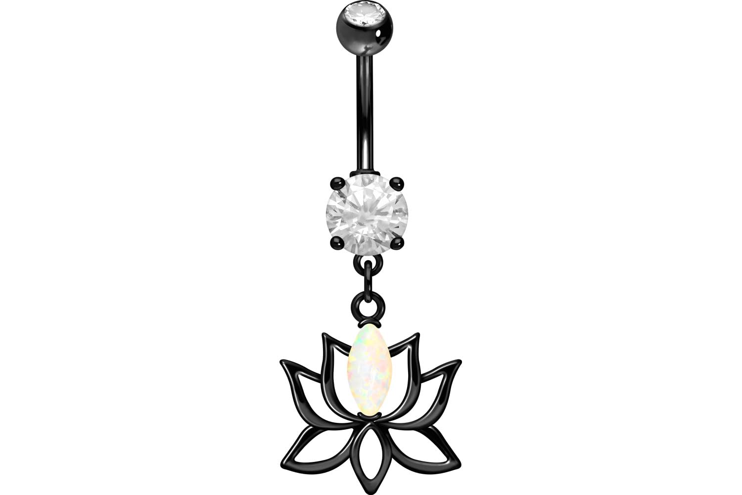 PIERCINGLINE Surgical Steel Belly Bar - Brass Design - Lotus Flower Opal - Banana Piercing - Choice of Colours - 316L Surgical Steel/Brass, Crystal
