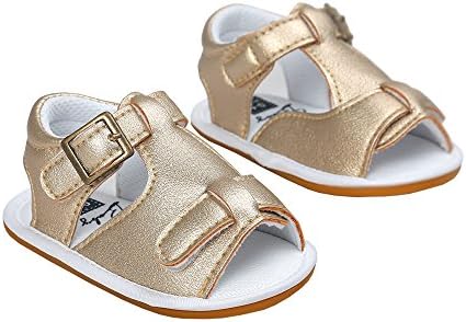 Baby Girl's Summer Open-Toe Beach Sandals Anti-Slip First Walking Flat Shoes Golden Size S