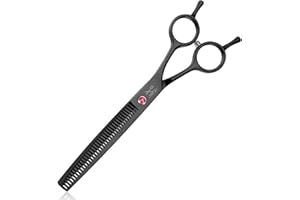 JASON 7.5" Dog Grooming Scissor - Professional Thinning Shear with 37 Teeth Japanese Stainless Steel Blender Scissors for Dogs, Cats and Other Pets (Thinning, Black) Christmas Gift