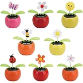 Set of 8 Cute Solar Power Flip Flap Flower Insect for Car Decoration Swing Dancing Flower Eco-Friendly Bobblehead Solar Dancing Flowers in Colorful Pots