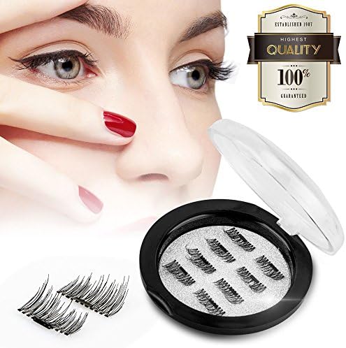 Magnetic False Eyelashes 3D Reusable Fake Lashes 0.2mm 2 pair (8 piece) No Glue For Women Makeup Natural Look Deep Set Eyes Ultra Thin and Light weight