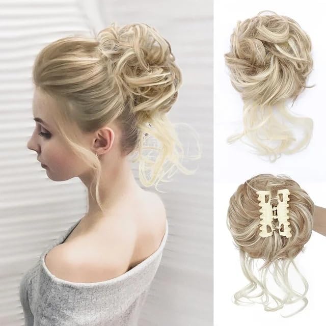 Claw Clip Messy Bun Hairpiece Curly Wavy Ponytail Tousled Updo Donut Chignon Synthetic Hair Extensions for Women Girls (#27M613)