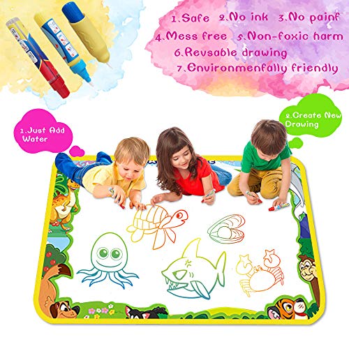 SHAWE Aqua Magic Mat , Drawing Water Doodle Mat ,Kids Painting Writing Doodle Board Toy , Color Doodle Drawing Mat Bring Magic Pens Educational Toys for Age 2+ Year Old Girls Boys Age Toddler Gift - Thumbnail 6