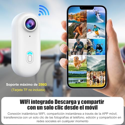 OBEST Cámara de Acción Inalámbrica Portátil 1080P, Cámara para Collar para Mascotas, Cámara Deportiva, Bodycam para Moto Gran Angular 120° para Deportes Al Aire, Blanco