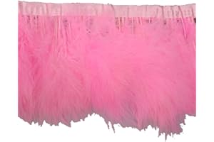 KOLIGHT Pack of 2 Yards Natural Turkey Marabou Feather Trim Fringe 6-8 Inch in Width DIY Decoration (Pink)