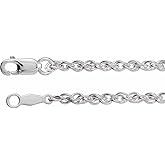 Sonia Jewels Solid 925 Sterling Silver 2mm Rope Chain Necklace Secure Lobster Clasp Closure 18"