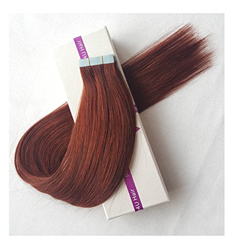 Dark Auburn Tape in Hair Extensions Human Hair, Copper Red 33 Silky