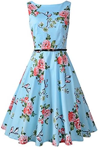 Chicanary Women's Floral 1950s Rockabilly Cotton Vintage Dress