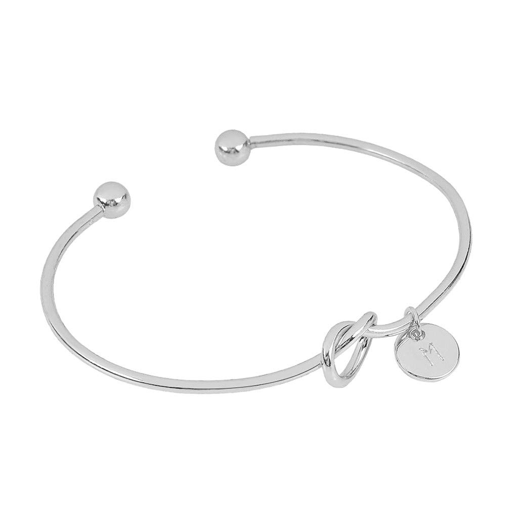 26 Letters Love Bangles Heart Shape Metal Simple Knotted European and American Style Bracelet(One Size,M)