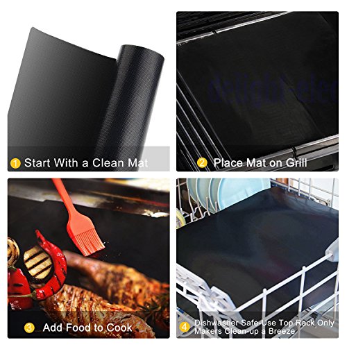 Teletrogy Grill Mat, Set of 5 Non-stick BBQ Grill & Baking Mats Reusable and Easy to Clean Cooking Accessories for Gas, Charcoal, Electric Grill and Kitchen Oven or Your Smoker -15.7 x 13 Inch (Black)