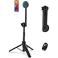PHOPIK 35" Magnetic Selfie Stick Phone Tripod, Extendable Phone Tripod with Cold Shoe and Remote,Compatible with iPhone/Android/Sport Camera Perfect for Video Recording/Selfies/Insta360 x5（Black）