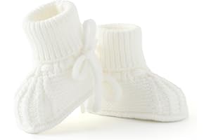 Loyfoky Baby Booties Soft Knit Baby Shoes for Newborn Boys Girls Machine Washable First Walker Boots Cream White 0-3 Months