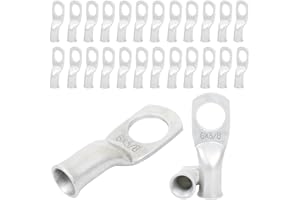 JOYPXF Heavy Duty Tinned Battery Ring Terminals - 6 AWG 3/8" Stud (25 pcs.), Copper Wire Lugs, Bare Copper Eyelets, Tubular Ring Terminal Connectors