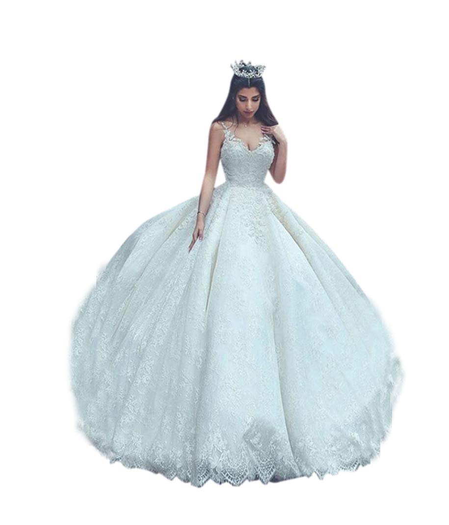 XJLY Luxurious Women's Spaghetti Straps Lace Applique Wedding Dresses