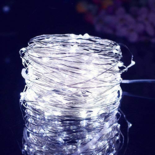 Upgraded Solar Outdoor String Lights- 100 LED 8 Modes Copper Wire Lights, 2-Pack Solar Garden Lights, Waterproof Fairy Lights for Tree, Patio, Home, Yard, Pathway, Party, Wedding (32FT, White)