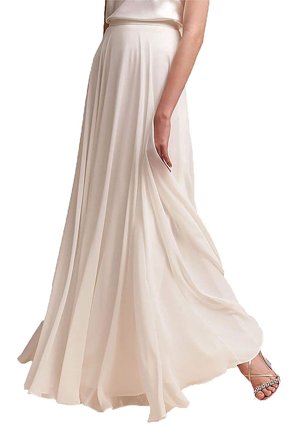 Photo 1 of AiberLisha Long Maxi Floor Lengh Chiffon Skirt Elastic High Waist Bridesmaid Skirt Ivory L