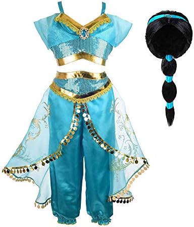 Girls Princess Dress Up Costumes Halloween Party Fancy Dress with Wig