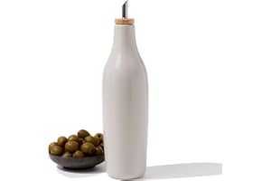 Grace Homewares Olive Oil Dispenser Bottle Stoneware Ceramic for EVOO or Vinegar | Modern Design | Large Capacity 16.9 ounce | Oil Container | Warm Grey