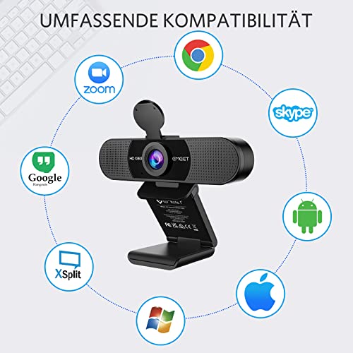 eMeet Full HD Webcam - C960 1080P Webcam with Lens Cover & Dual Microphone, 90° Streaming Camera with Auto Light Correction, Plug & Play, for Linux, Win10, Mac OS X, YouTube, Conferences