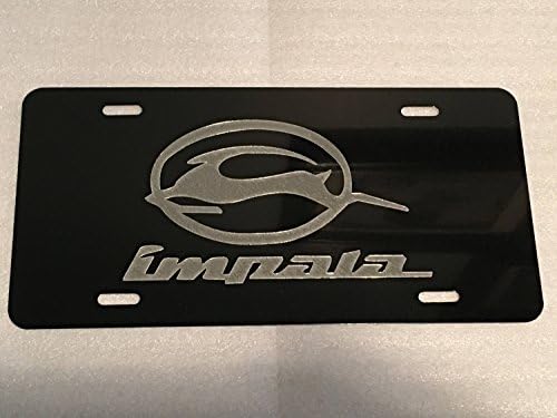 Impala 1 Logo Car Tag Diamond Etched on Black Aluminum License Plate