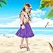 Fortuning's JDS Girl's elastic Hawaiian hula dancer grass skirt with flower costume set -purple Birthday Tropical Party Decorations