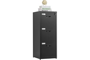 METALMAX Metal Vertical File Storage Cabinet 3 Drawers Office Filing Cabinet Heavy Duty Office Home Steel Vertical File Cabinet High Side 18" Deep Vertical File Cabinet for Letter/Legal/A4 Assembly Required