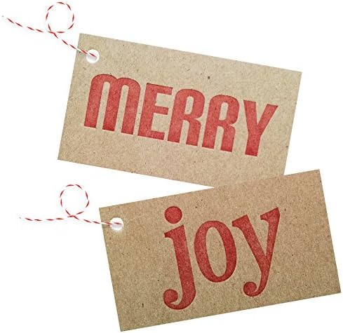 Red Merry and Joy Letterpress on Chipboard Gift Tags - 4 pack