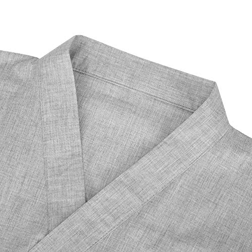 Men Sleepwear Cotton Robe Kimono Pajama Large Night Gown Loose Lounger Nightwear Grey Blue - Thumbnail 4
