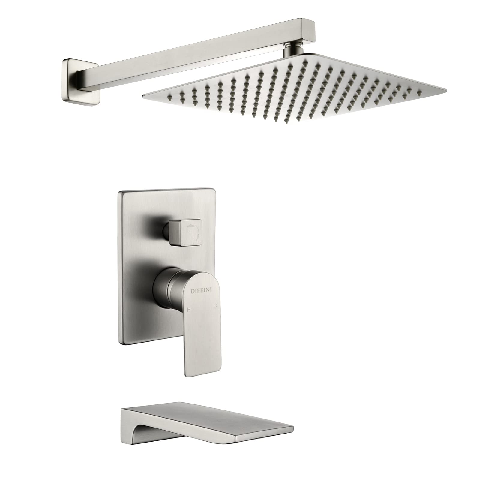Photo 1 of Shower Faucet Set with Tub Spout Waterfall Tub and Shower Trim Kit with Rough in Valve Shower Tub Faucet Set Wall Mounted Brushed Nickel 33010BN