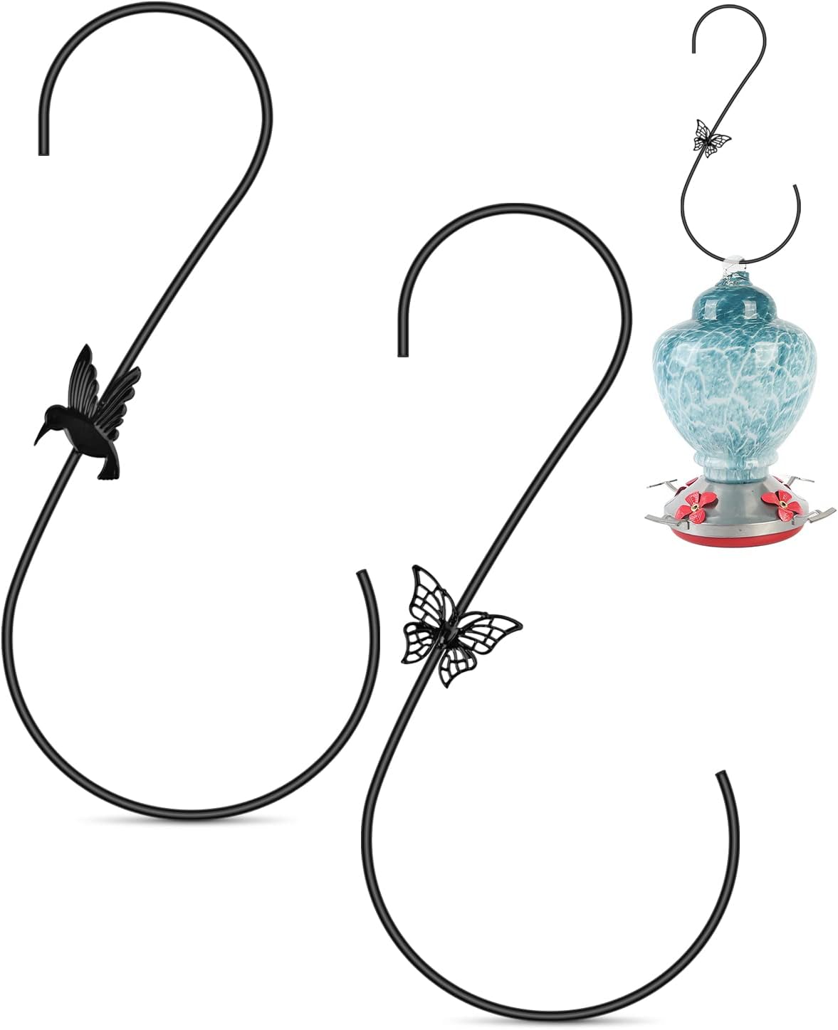 Outdoor Hanging Brackets - PACETAP Bird Feeders Hanger 12-Inch, 2PCS Metal Hummingbird Feeder Hook, Heavy Duty Plant Hangers Outdoor for Hanging Plants, Bird Feeder, Wind Chimes, Christmas Ornaments and More (Black)