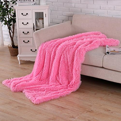 Soffte Cloud Super Soft Long Shaggy Warm Plush Fannel Blanket Throw Qulit Cozy Couch Blanket for Winter Throw Light Pink(51"x63")