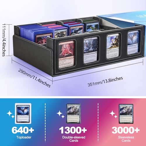 UAONO Trading Card Storage Box für Commander Display, 2400+ MTG Deck Box mit 4 Top Loader, TCG Card Case passend für Magic PTCG Sports Cards（Schwarz&Grau） 4