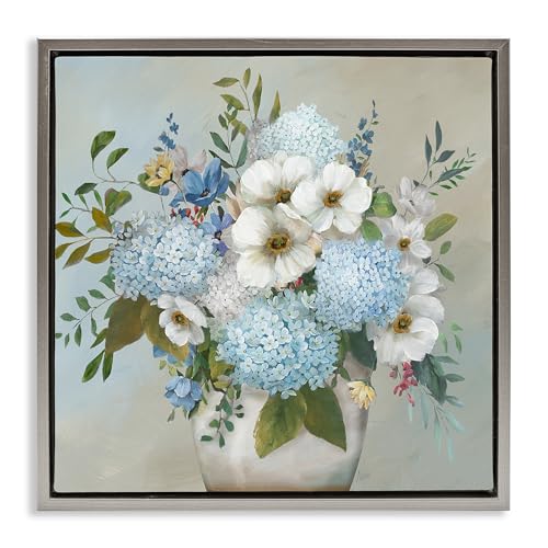 Stupell Industries Wild Hydrangea & Magnolias Gray Framed Floater Canvas Wall A…