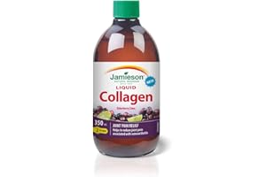 Jamieson Liquid Collagen Elderberry Lime Flavour, with 1,200 mg of Hydrolyzed Collagen, Provides Joint Pain Relief. Non-GMO, 