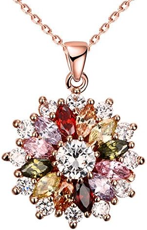 2017 New Stack Of Flowers Zircon Rose Gold Plated Necklace For women,20"Chain