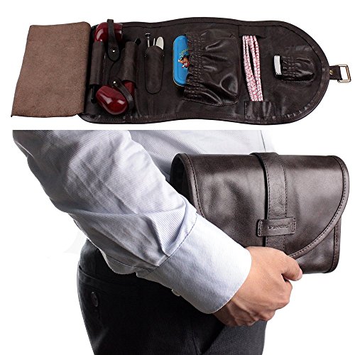 Traditional Brown Genuine Leather Tobacco Smoking Pipe Pouch Bag Organize Case Pipe Tool lighter Holder Pocket for 2 Pipe (black-brown)