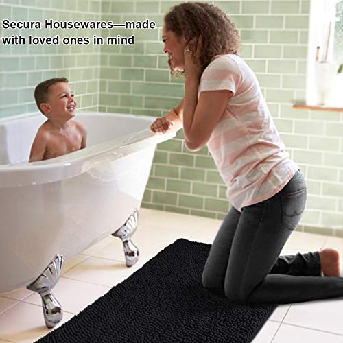 Secura Housewares Soft Microfiber Bathroom Rugs, 20 x 32 Inches Non Slip Bath Mat for Door, Bathroom & Kitchen with Water Absorbent, Machine Washable (Black)