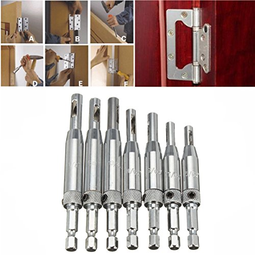 Center drill bits，DRILLPRO door Self-centering hinge Hole Opening Drill Bit Set Wood working Tool 5mm,5/64'', 7/64'',9/64'', 11/64'', 13/64'',1/4'' - Thumbnail 5